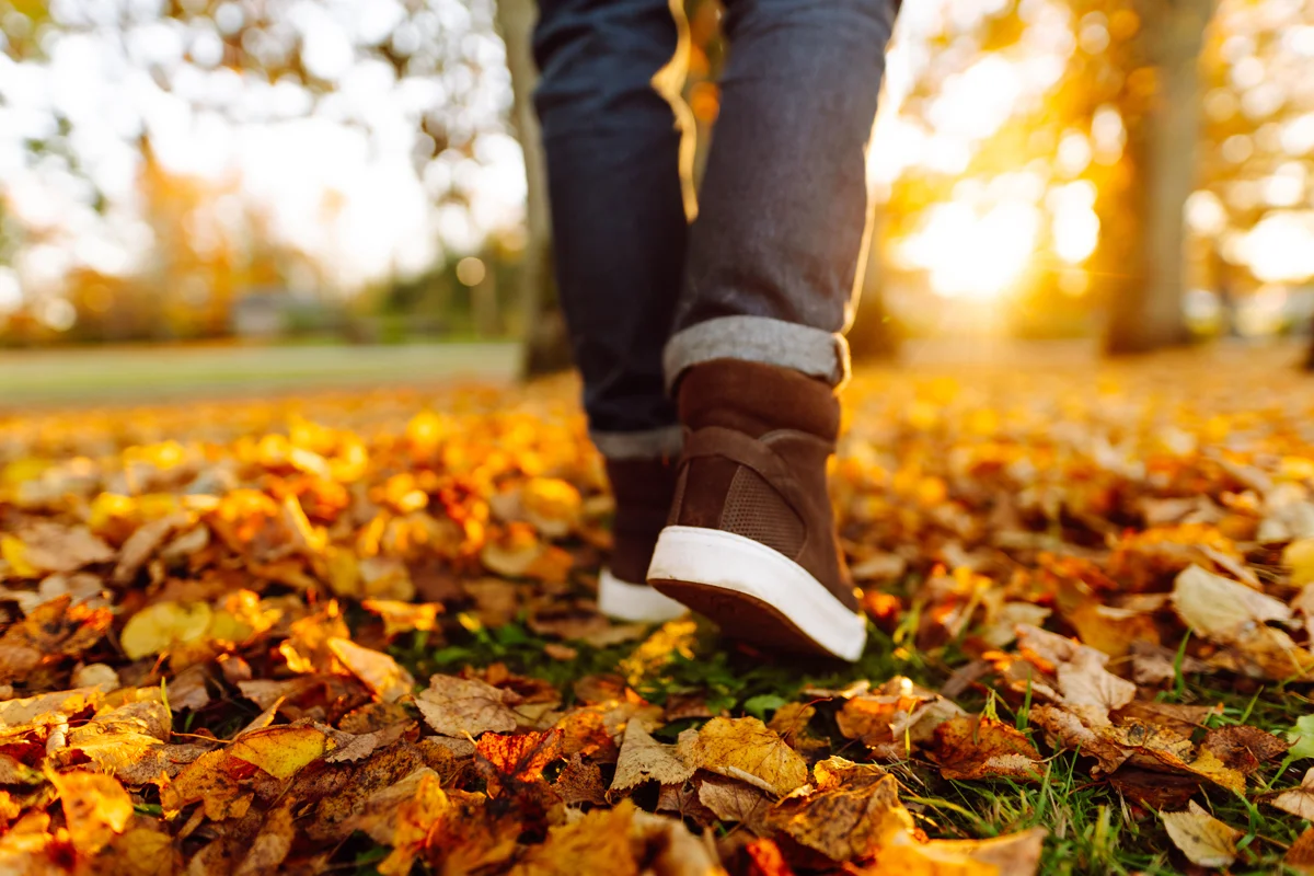 Person walking on leaves